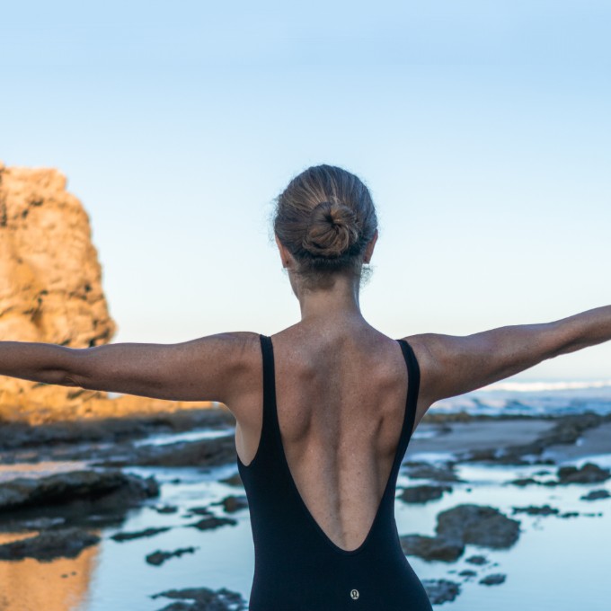 pilates exercise by the ocean